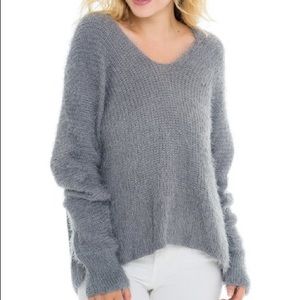 Fuzzy Gray Scoop Neck Hoodie